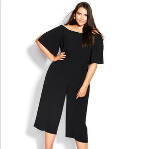 City Chic off the shoulder black jumpsuit. Size M-18